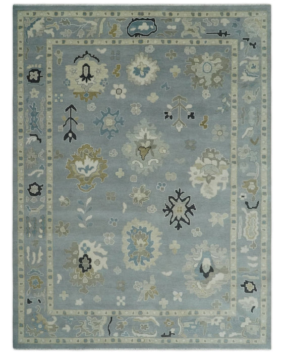 Custom Made Antique look Gray And Beige Hand Knotted Traditional Oushak Wool Area Rug