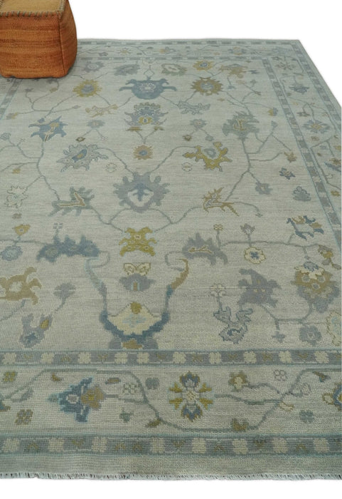 Beige And Silver Traditional Oushak Wool Hand knotted Wool area Rug