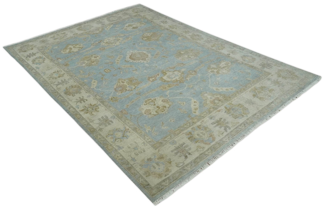 Antique style Gray and Beige Hand knotted Traditional Oushak wool Area Rug