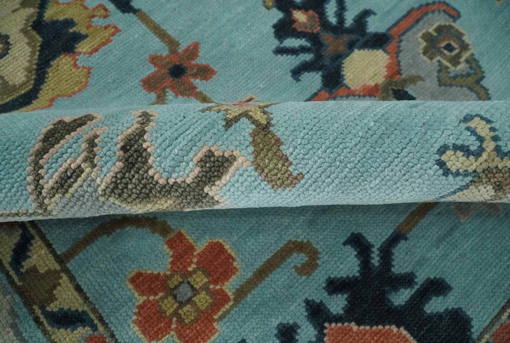 Antique Style Aqua Multi Size Hand Knotted Colorful Traditional Oushak Wool Area Rug