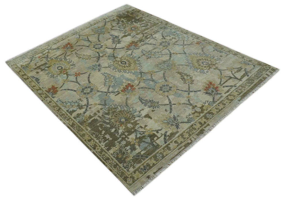 Antique Style Beige, Green and Gray Hand Knotted Traditional Oriental 8x10 wool area Rug