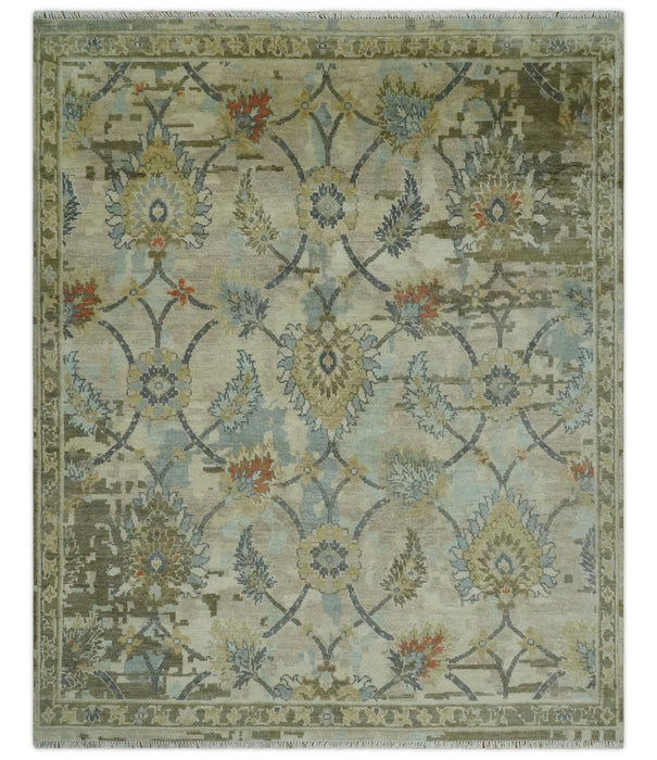 Antique Style Beige, Green and Gray Hand Knotted Traditional Oriental 8x10 wool area Rug