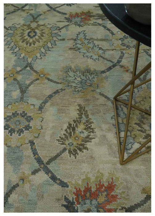 Antique Style Beige, Green and Gray Hand Knotted Traditional Oriental 8x10 wool area Rug