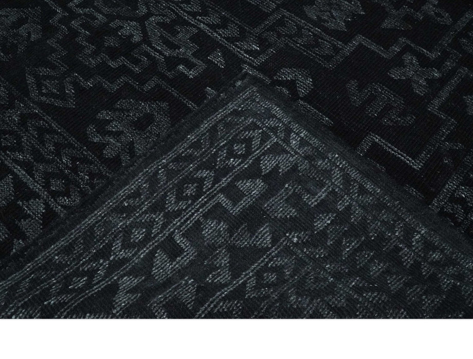 Antique Style Black and Silver 8.4x9.8 hand knotted Traditional wool Area rug
