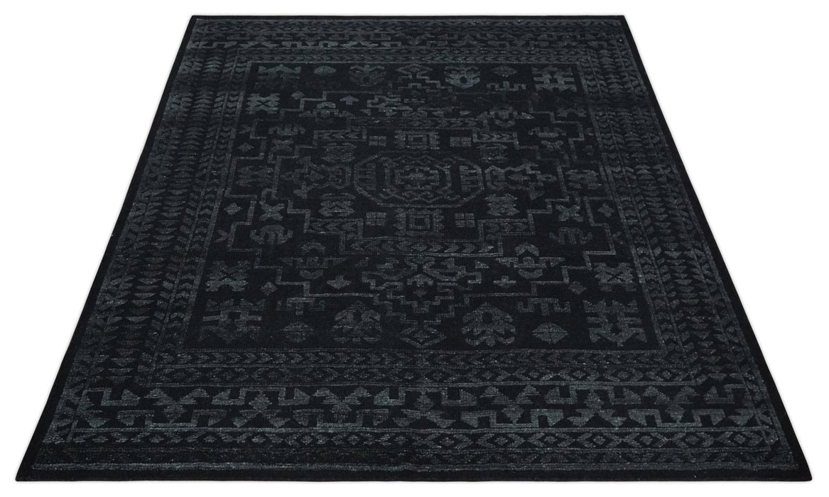 Antique Style Black and Silver 8.4x9.8 hand knotted Traditional wool Area rug