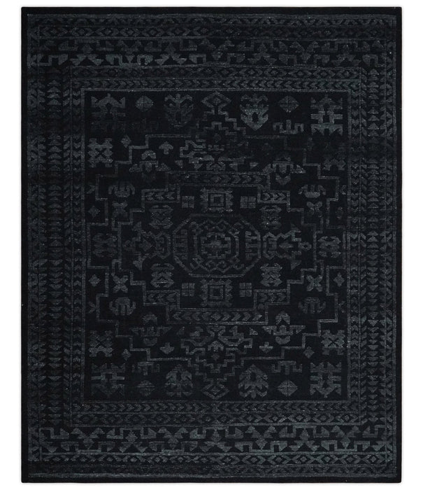 Antique Style Black and Silver 8.4x9.8 hand knotted Traditional wool Area rug