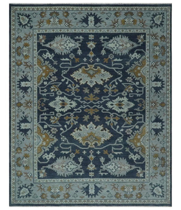 Antique style Blue and Silver Traditional Multi Size Hand Knotted Oushak Wool Rug