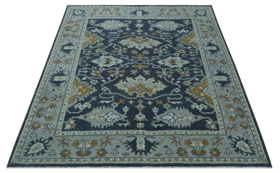 Antique style Blue and Silver Traditional Multi Size Hand Knotted Oushak Wool Rug