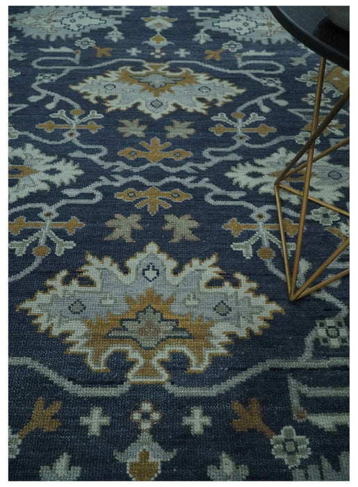 Antique style Blue and Silver Traditional Multi Size Hand Knotted Oushak Wool Rug