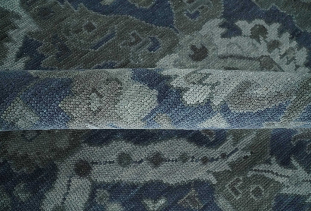 Antique style Blue, Charcoal and Silver Hand Knotted dragon Oushak Wool Area Rug
