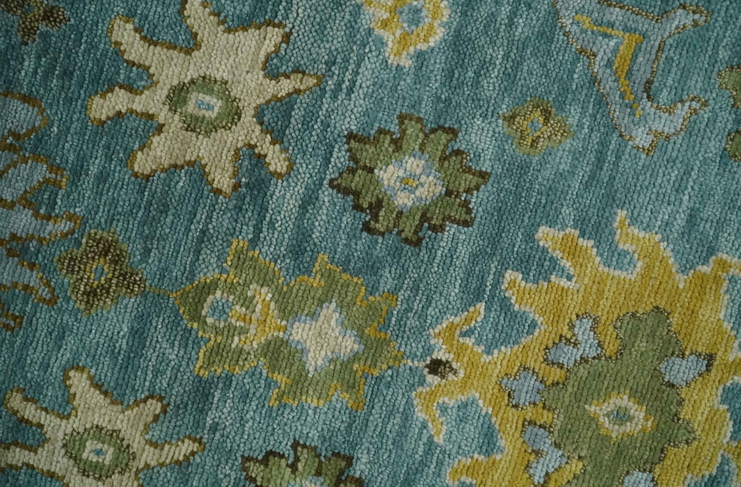 Antique Style Blue, Moss Green and Gold 8x10, 9x12 and 10x14 Wool Hand Knotted Traditional Vintage Wool Area Rug