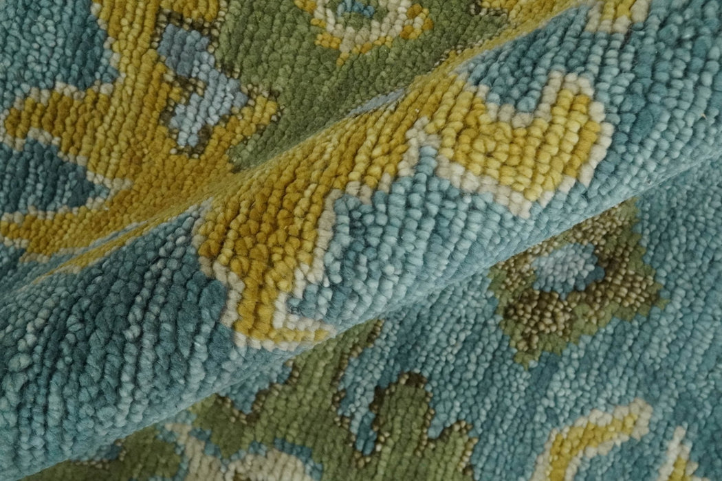 Antique Style Blue, Moss Green and Gold 8x10, 9x12 and 10x14 Wool Hand Knotted Traditional Vintage Wool Area Rug