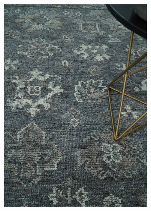 Antique Style Charcoal and Ivory 8x10 hand knotted Oushak wool Area rug