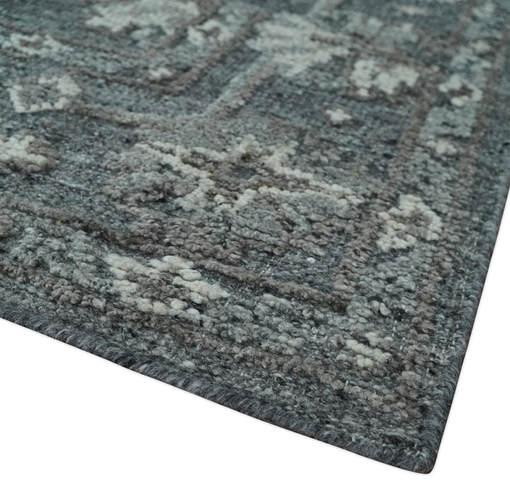 Antique Style Charcoal and Ivory 8x10 hand knotted Oushak wool Area rug