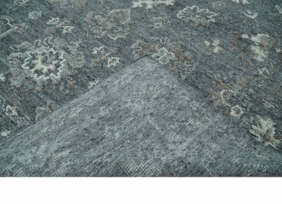 Antique Style Charcoal and Ivory 8x10 hand knotted Oushak wool Area rug
