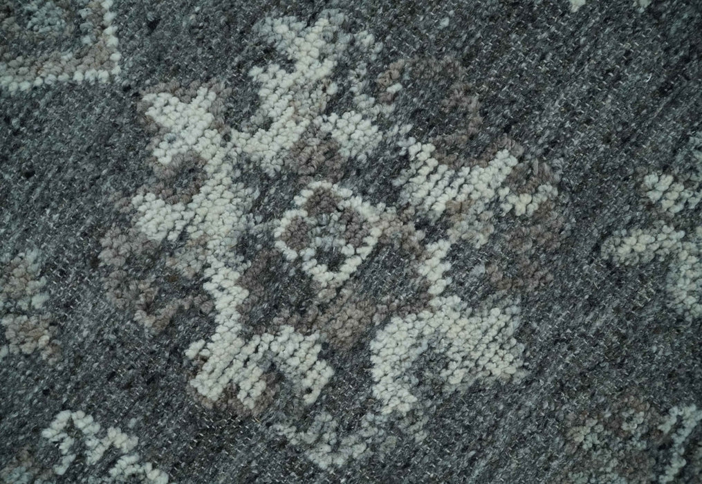 Antique Style Charcoal and Ivory 8x10 hand knotted Oushak wool Area rug