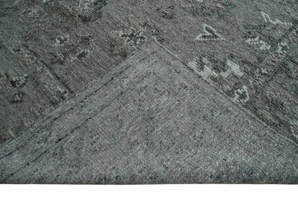 Antique Style Charcoal and Ivory Hand knotted 8.6x9.10 Oushak Design wool area rug