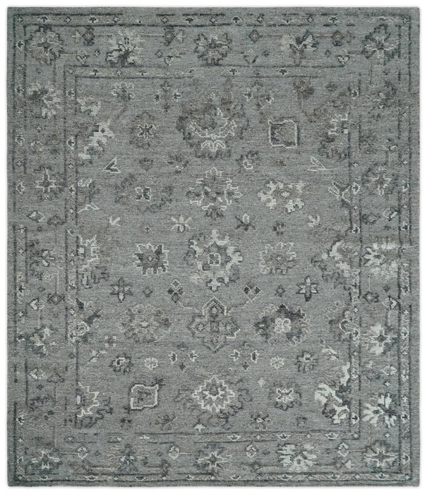 Antique Style Charcoal and Ivory Hand knotted 8.6x9.10 Oushak Design wool area rug