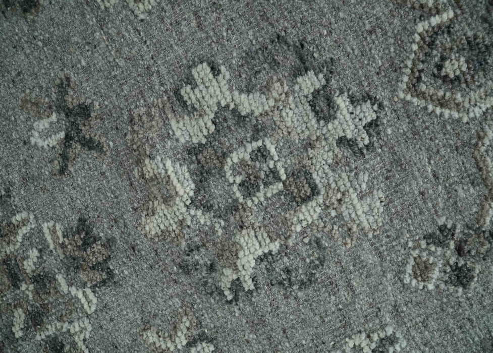 Antique Style Charcoal and Ivory Hand knotted 8.6x9.10 Oushak Design wool area rug
