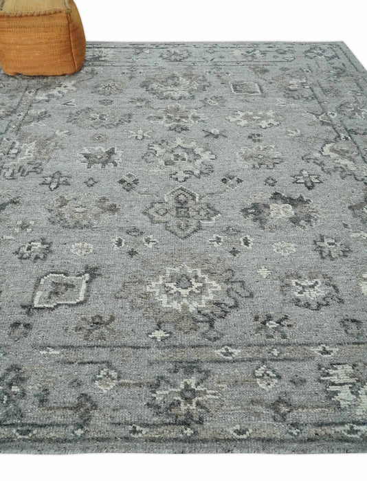 Antique Style Charcoal and Ivory Hand knotted 8.6x9.10 Oushak Design wool area rug