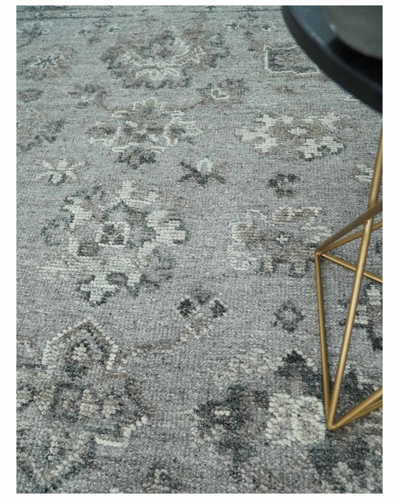 Antique Style Charcoal and Ivory Hand knotted 8.6x9.10 Oushak Design wool area rug