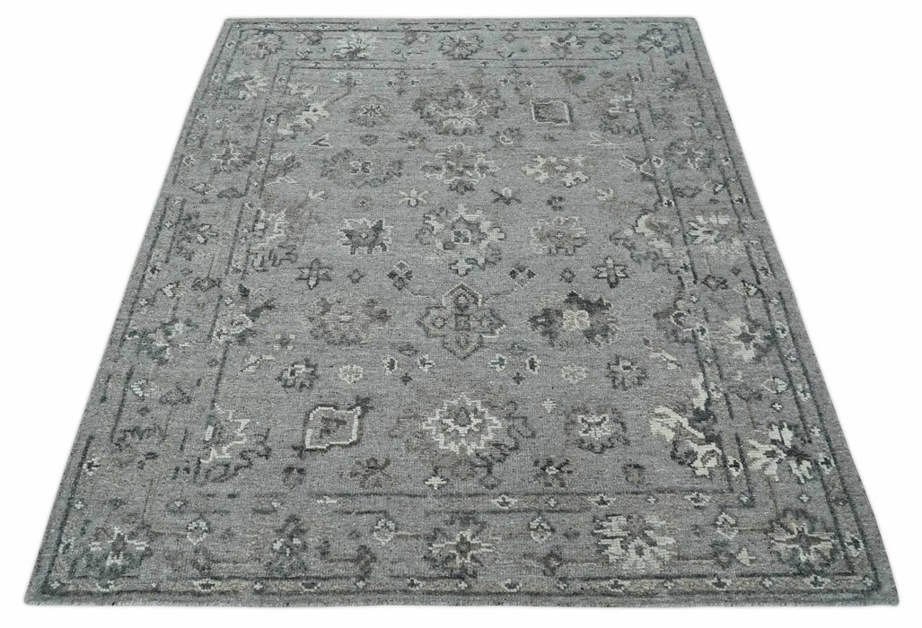 Antique Style Charcoal and Ivory Hand knotted 8.6x9.10 Oushak Design wool area rug