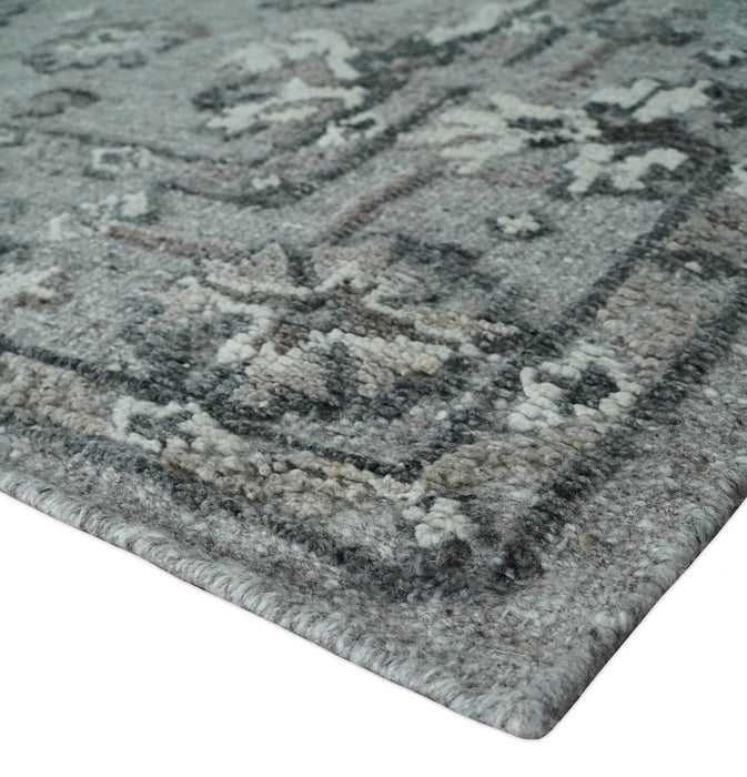Antique Style Charcoal and Ivory Hand knotted 8.6x9.10 Oushak Design wool area rug