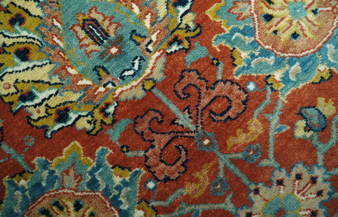 Antique  Style Fine Rust, Blue and Aqua 8x10 Hand Knotted Traditional Serapi wool rug