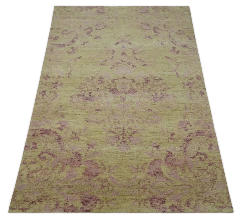 Antique Style Floral Mustard and Purple 3x5 Hand knotted wool Area Rug