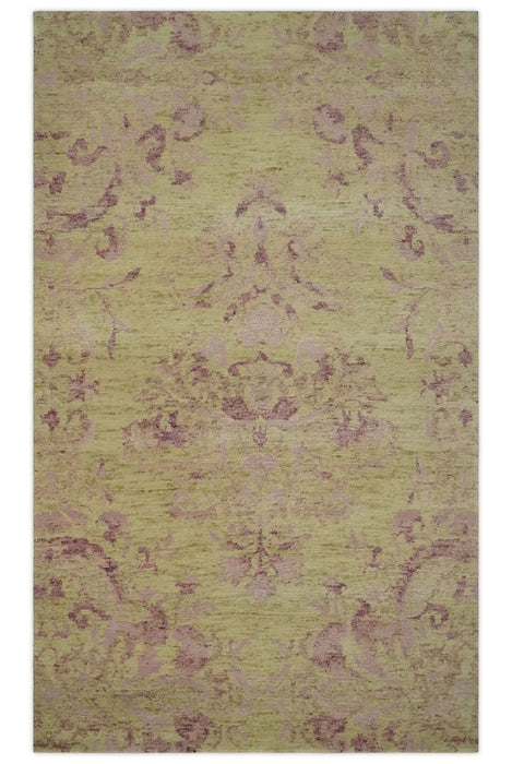 Antique Style Floral Mustard and Purple 3x5 Hand knotted wool Area Rug