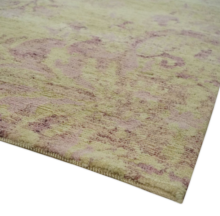Antique Style Floral Mustard and Purple 3x5 Hand knotted wool Area Rug