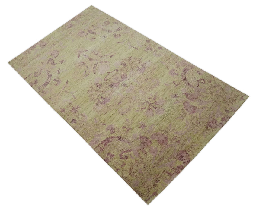 Antique Style Floral Mustard and Purple 3x5 Hand knotted wool Area Rug