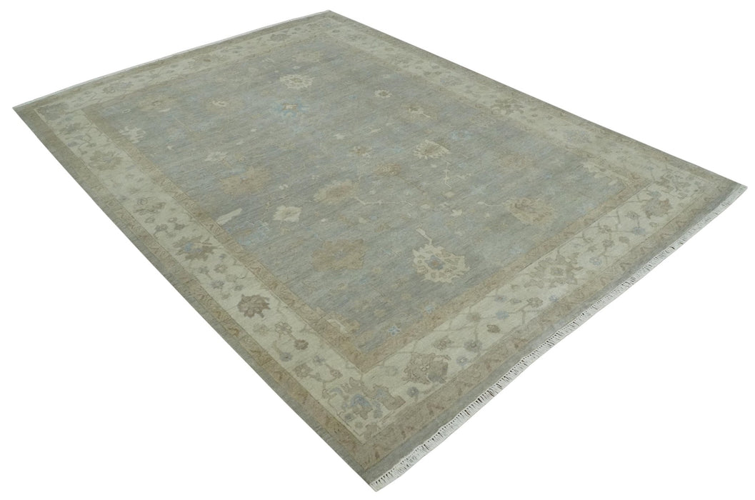 Antique style Gray and Beige 9x12 Hand knotted Oushak wool Area Rug