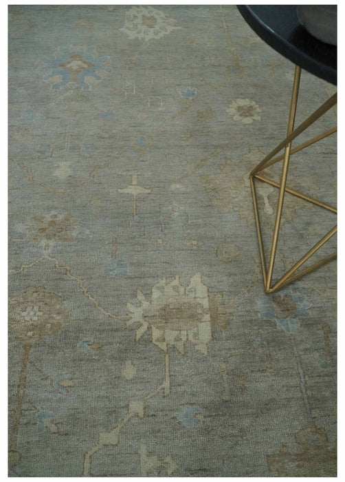 Antique style Gray and Beige 9x12 Hand knotted Oushak wool Area Rug