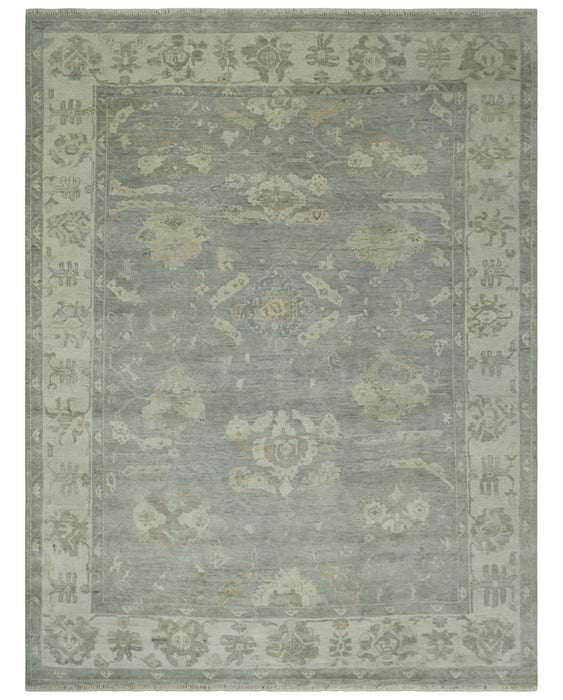 Antique style Gray and Beige 9x12 Hand knotted Oushak wool Area Rug
