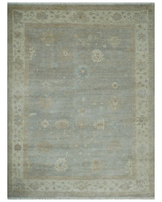 Antique style Gray and Beige 9x12 Hand knotted Oushak wool Area Rug