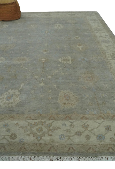 Antique style Gray and Beige 9x12 Hand knotted Oushak wool Area Rug