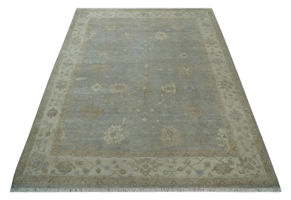 Antique style Gray and Beige 9x12 Hand knotted Oushak wool Area Rug