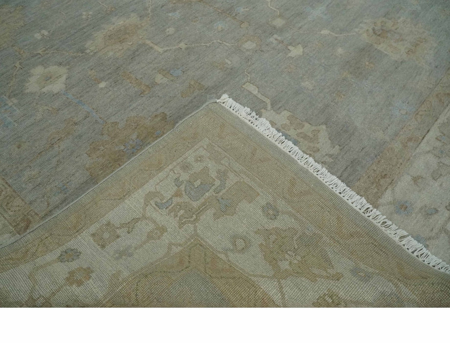 Antique style Gray and Beige 9x12 Hand knotted Oushak wool Area Rug