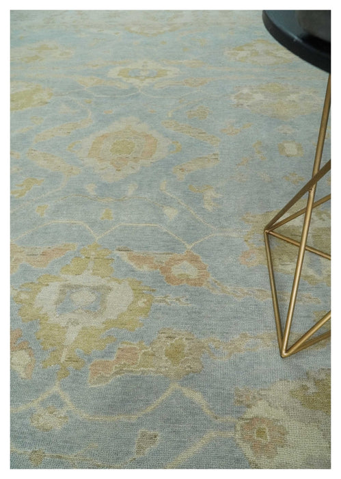 Antique style Gray, Beige and Olive 9x12 Hand knotted Oushak wool Area Rug