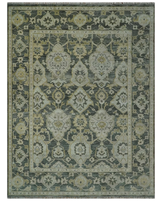 Antique style Gray, Ivory and Olive Hand knotted Traditional Oushak 9x12 wool Area Rug