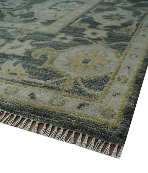 Antique style Gray, Ivory and Olive Hand knotted Traditional Oushak 9x12 wool Area Rug