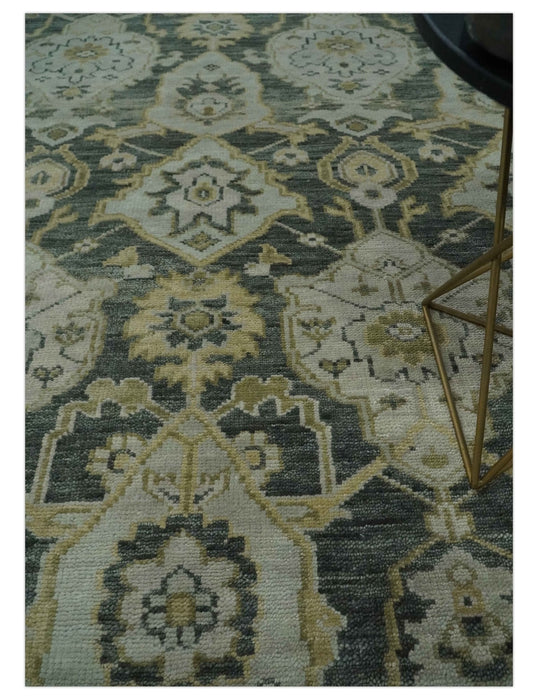 Antique style Gray, Ivory and Olive Hand knotted Traditional Oushak 9x12 wool Area Rug