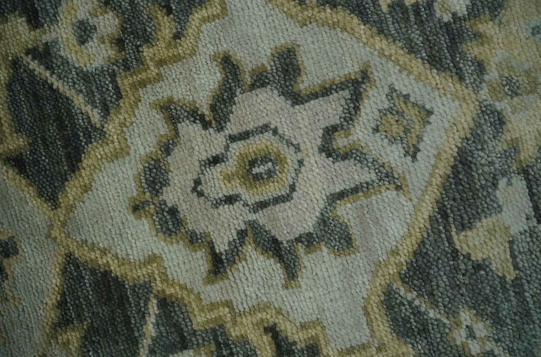 Antique style Gray, Ivory and Olive Hand knotted Traditional Oushak 9x12 wool Area Rug