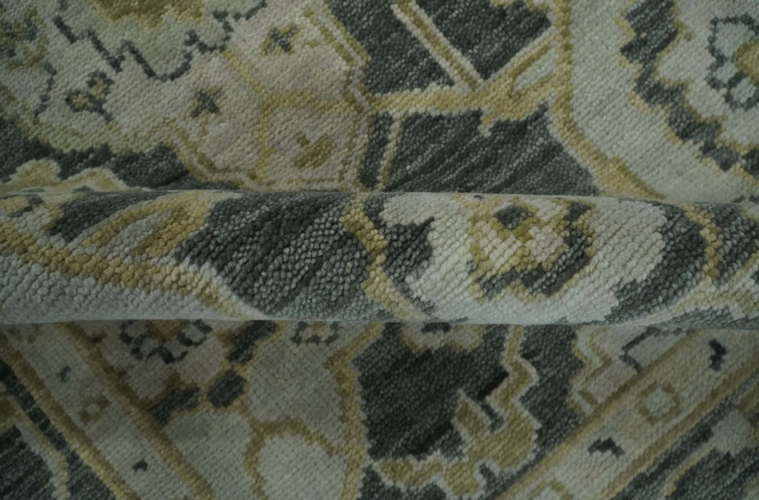 Antique style Gray, Ivory and Olive Hand knotted Traditional Oushak 9x12 wool Area Rug