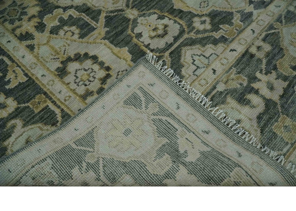 Antique style Gray, Ivory and Olive Hand knotted Traditional Oushak 9x12 wool Area Rug