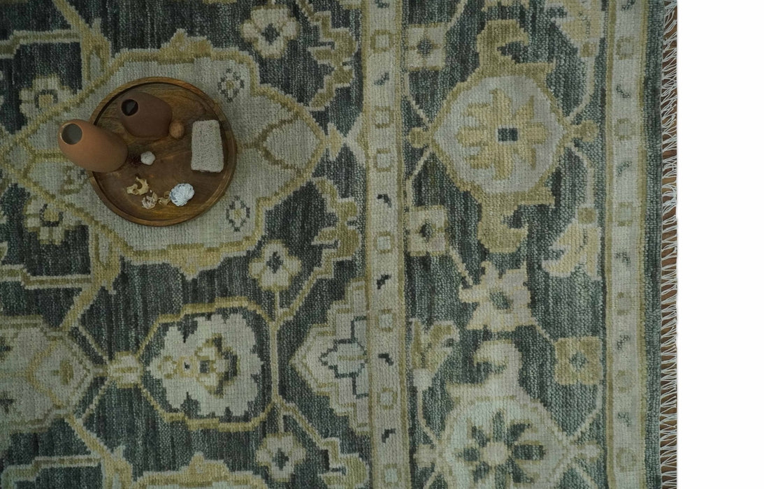 Antique style Gray, Ivory and Olive Hand knotted Traditional Oushak 9x12 wool Area Rug