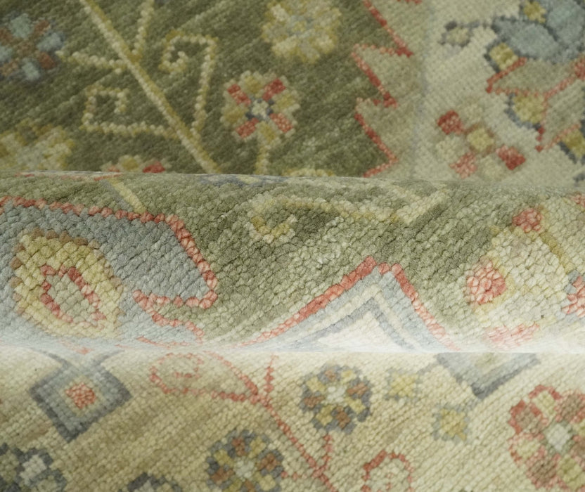 Antique Style Green, Ivory and Beige Hand knotted 9x12 wool Area Rug