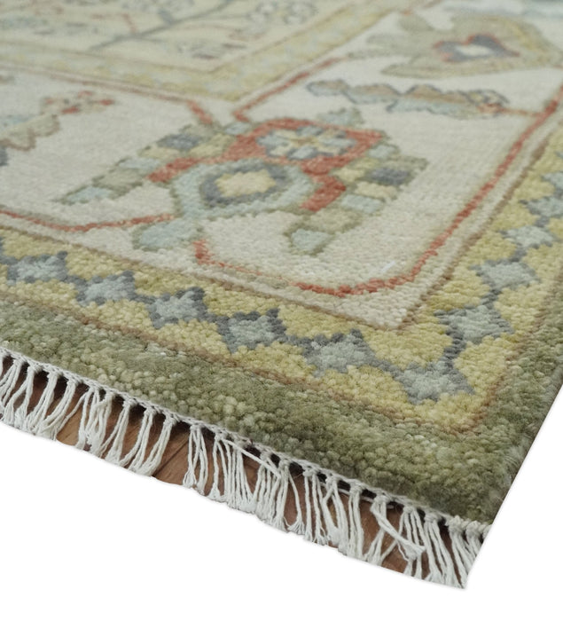Antique Style Green, Ivory and Beige Hand knotted 9x12 wool Area Rug