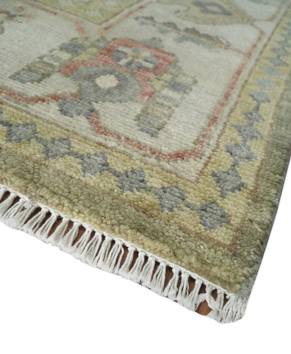 Antique Style Green, Ivory and Beige Hand knotted 9x12 wool Area Rug